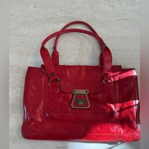 Donald J Pliner Red Leather Structured Tote Bag